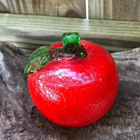 Hand Blend Red & Green Life Size Apple Glass Art - Picture 2 of 5